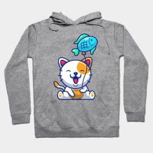 Cute Cat Playing Fish Balloon Cartoon Hoodie